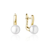 Cercei cu perle naturale albe din argint placat cu aur galben cu tortite DiAmanti SK25243GYEL_W-G